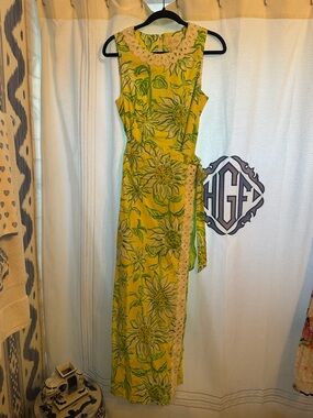 Lilly Pulitzer Yellow and Green Floral Sleeveless Maxi Dress with Lace